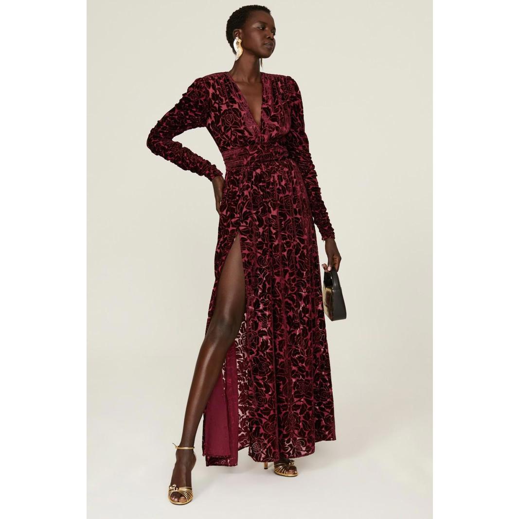 Bronx And Banco Burgundy Velvet Floral Gown Size Xxl